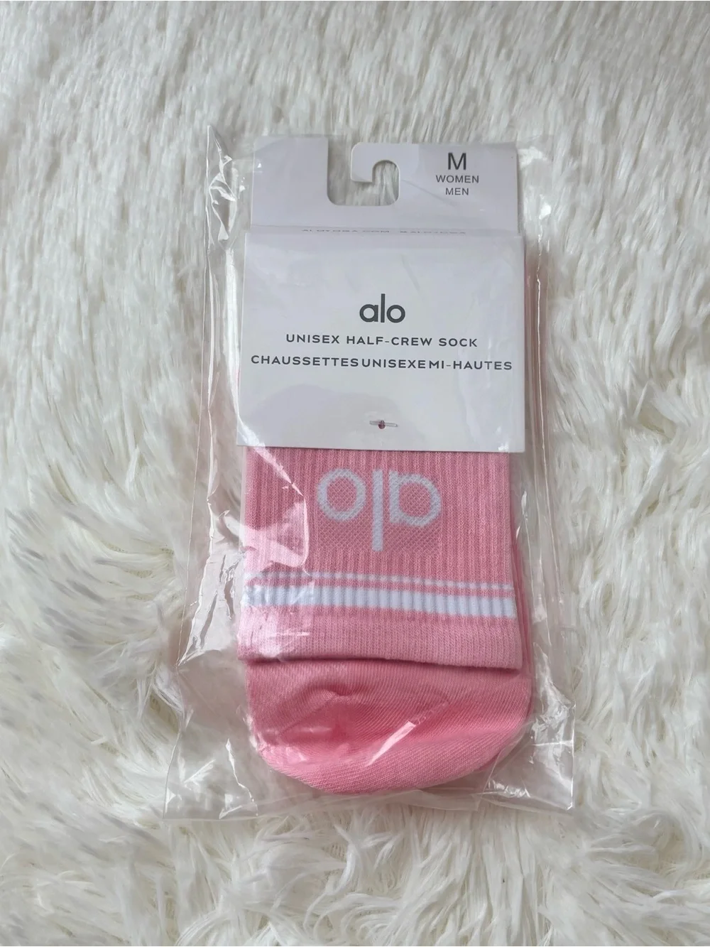 ALO Yoga Pink Half-Crew Athletic Socks with White Logo